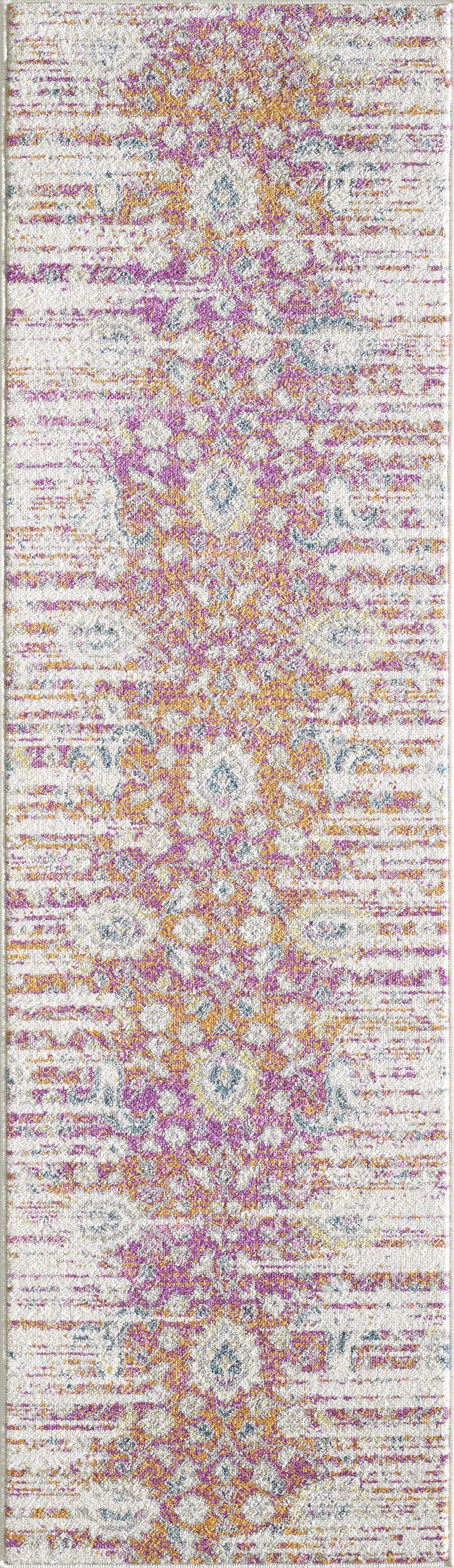 8'X10' Sunset Orange Machine Woven Distressed Floral Indoor Area Rug
