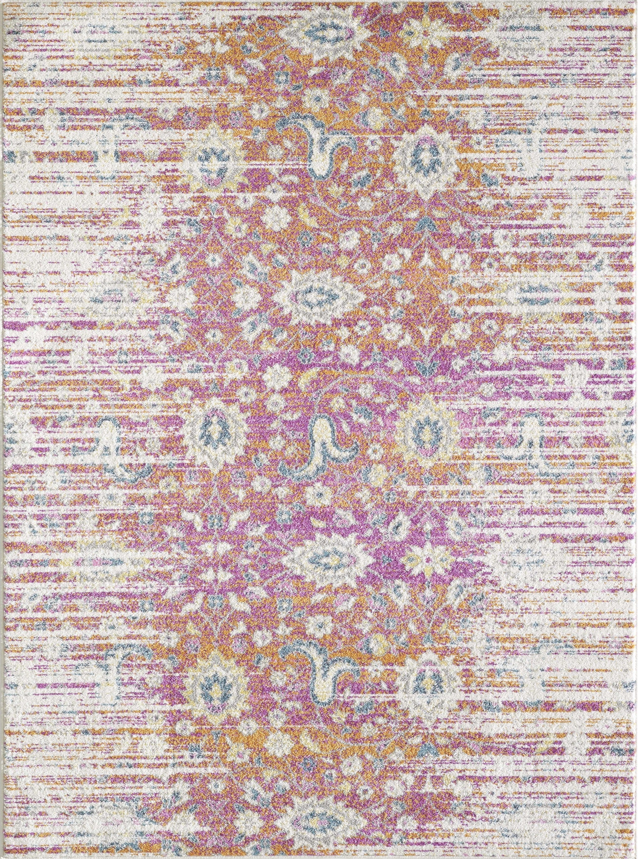 8'X10' Sunset Orange Machine Woven Distressed Floral Indoor Area Rug