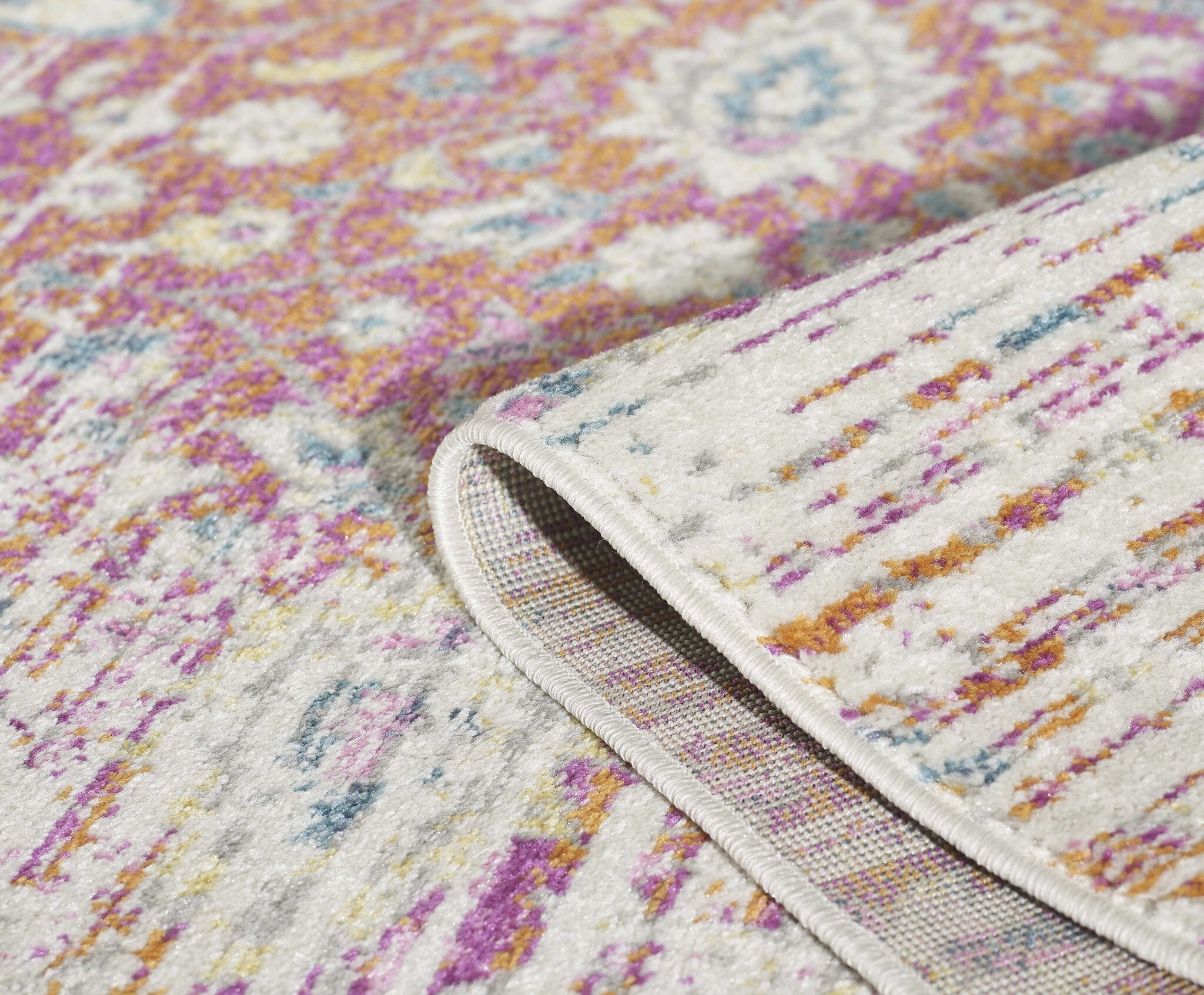 8'X10' Sunset Orange Machine Woven Distressed Floral Indoor Area Rug