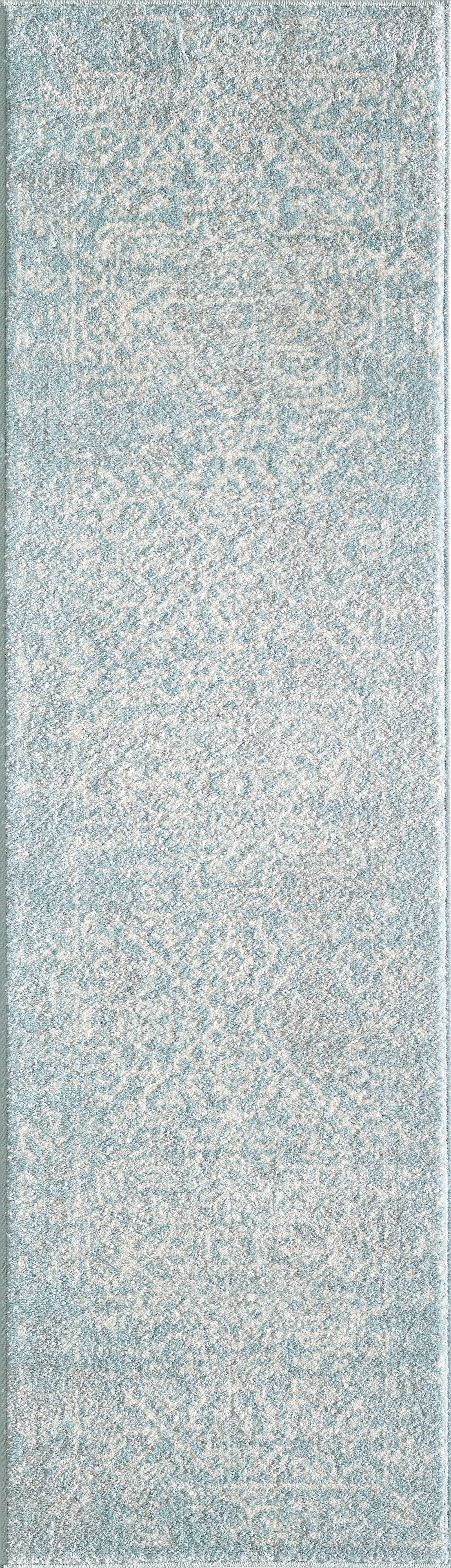 7'X12' Spa Blue Machine Woven Distressed Medallion Indoor Area Rug