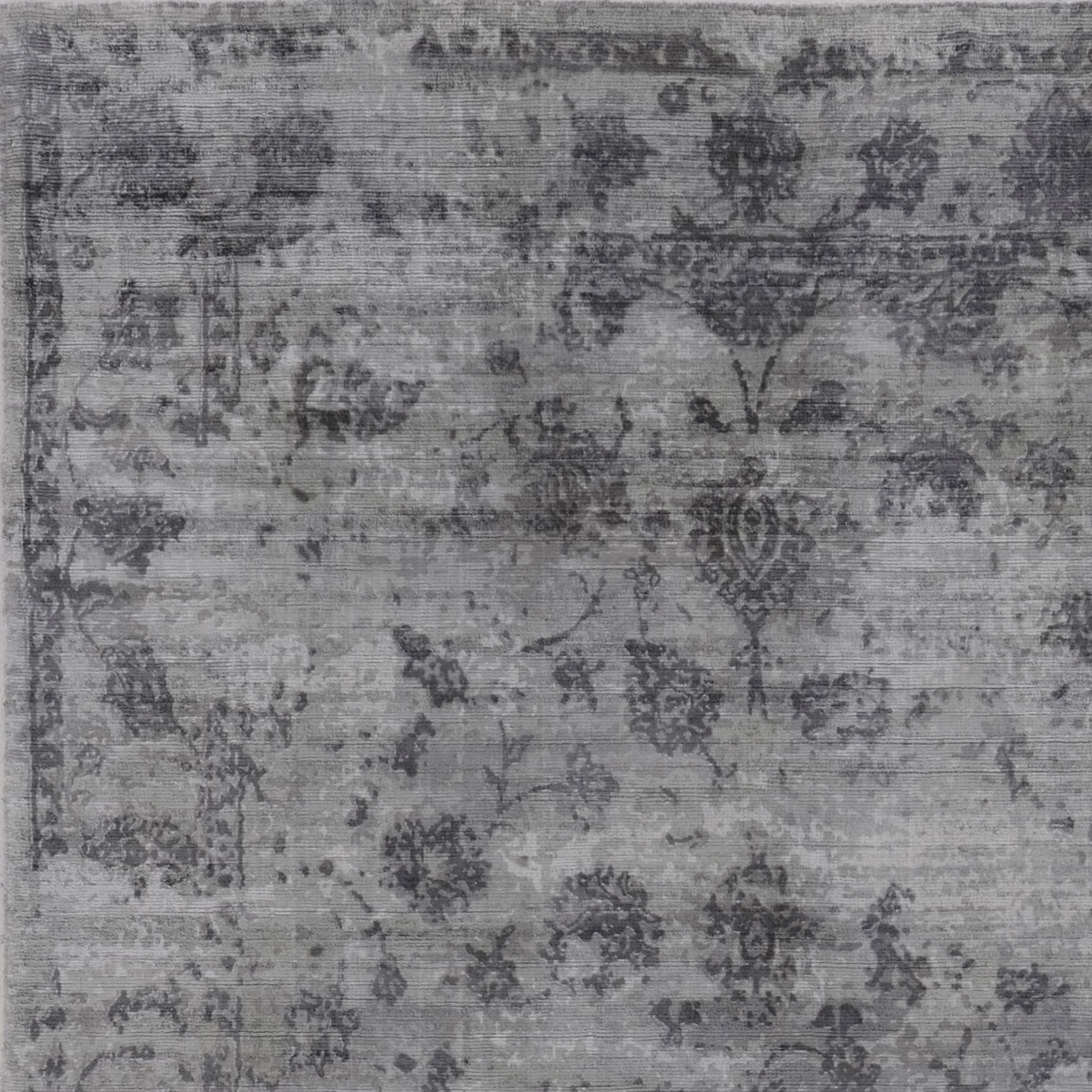 9'X12' Grey Hand Loomed Distressed Floral Indoor Area Rug