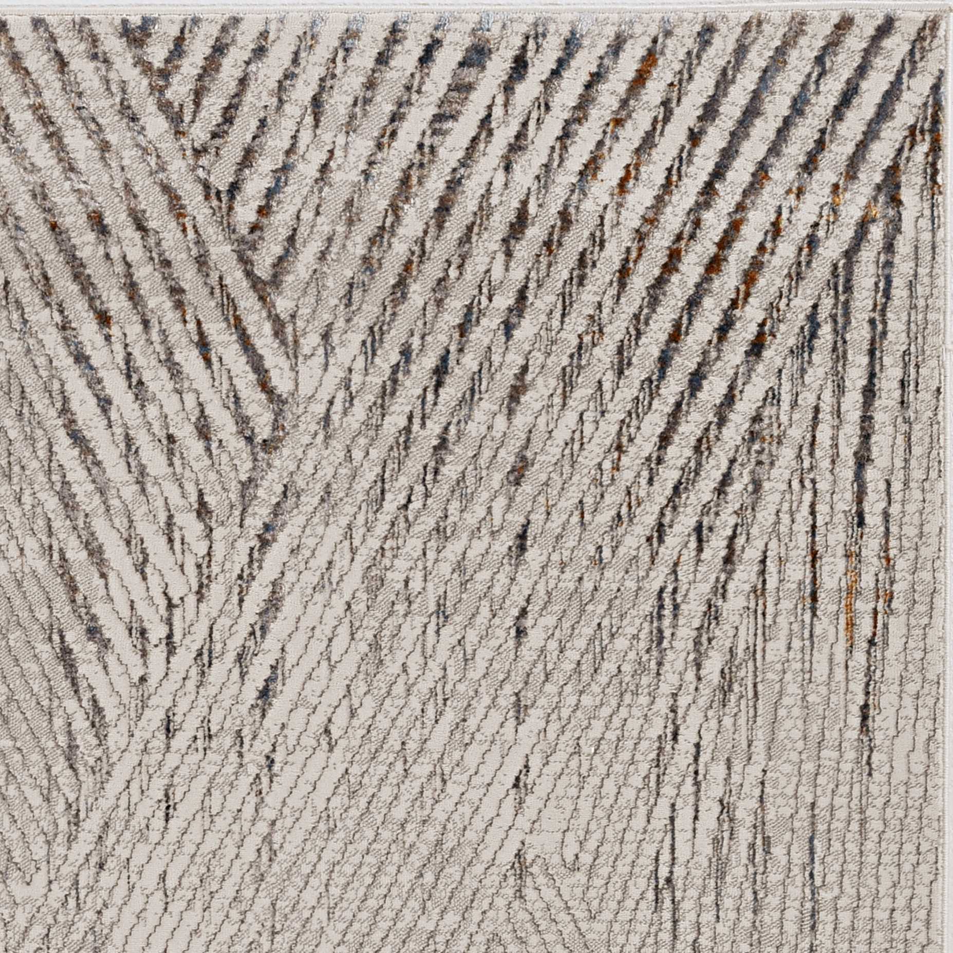 5'X8' Ivory Grey Machine Woven Geometric Lines Indoor Area Rug