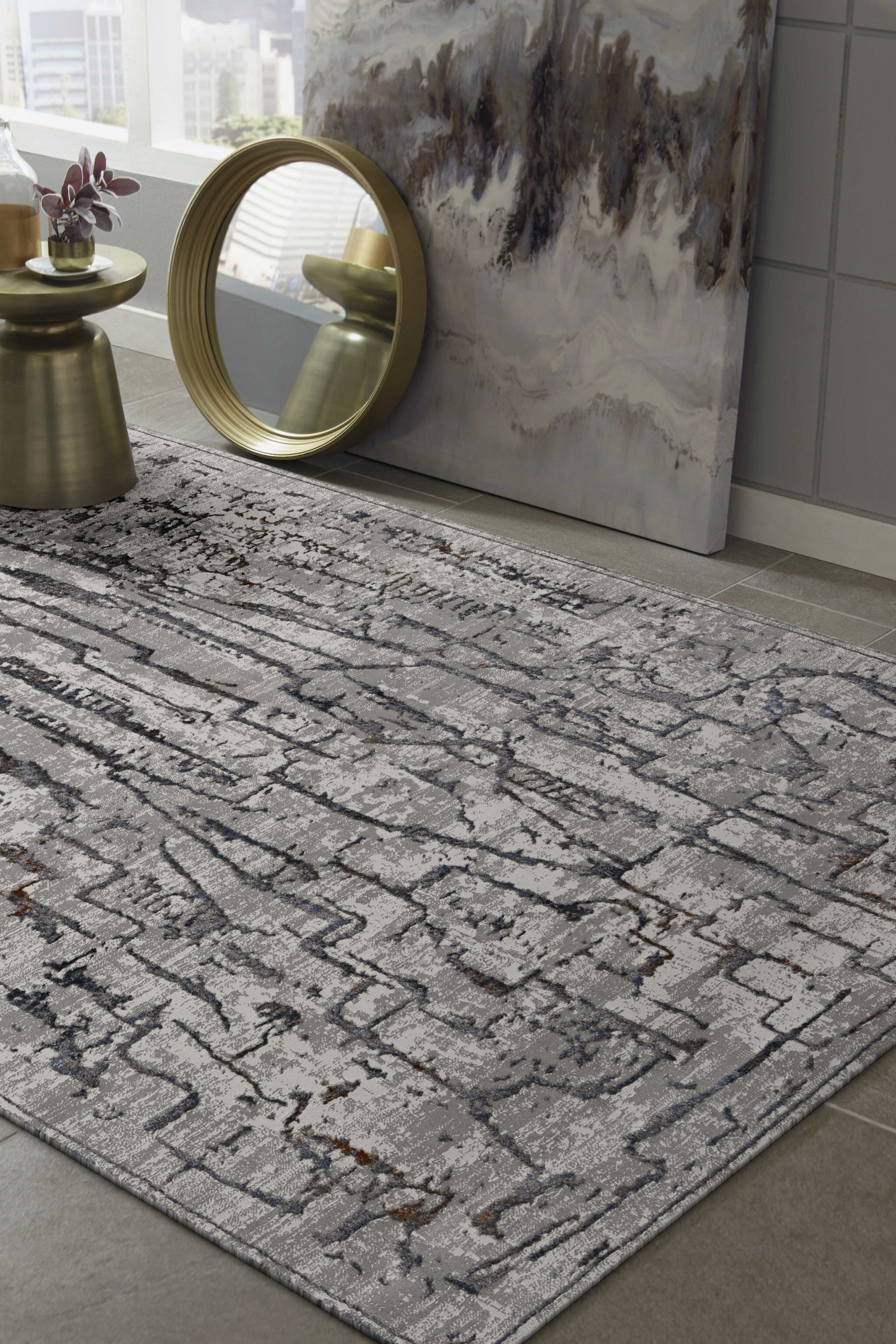 10'X13' Grey Machine Woven Abstract Lines Indoor Area Rug