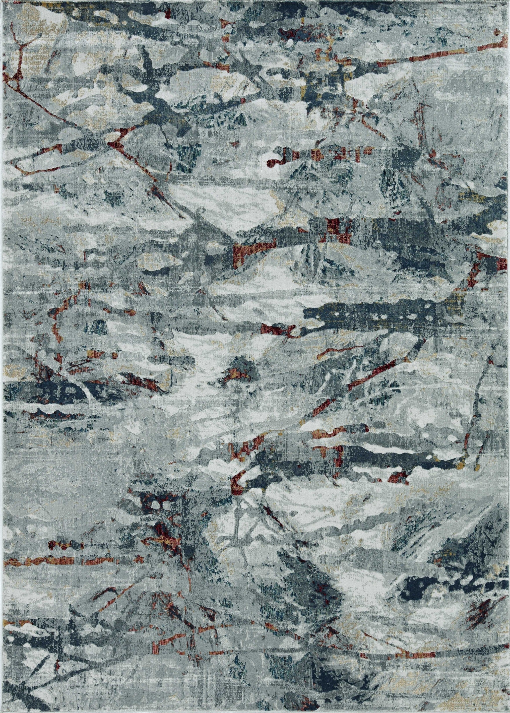 7'X10' Grey Teal Machine Woven Abstract Splatter Indoor Area Rug
