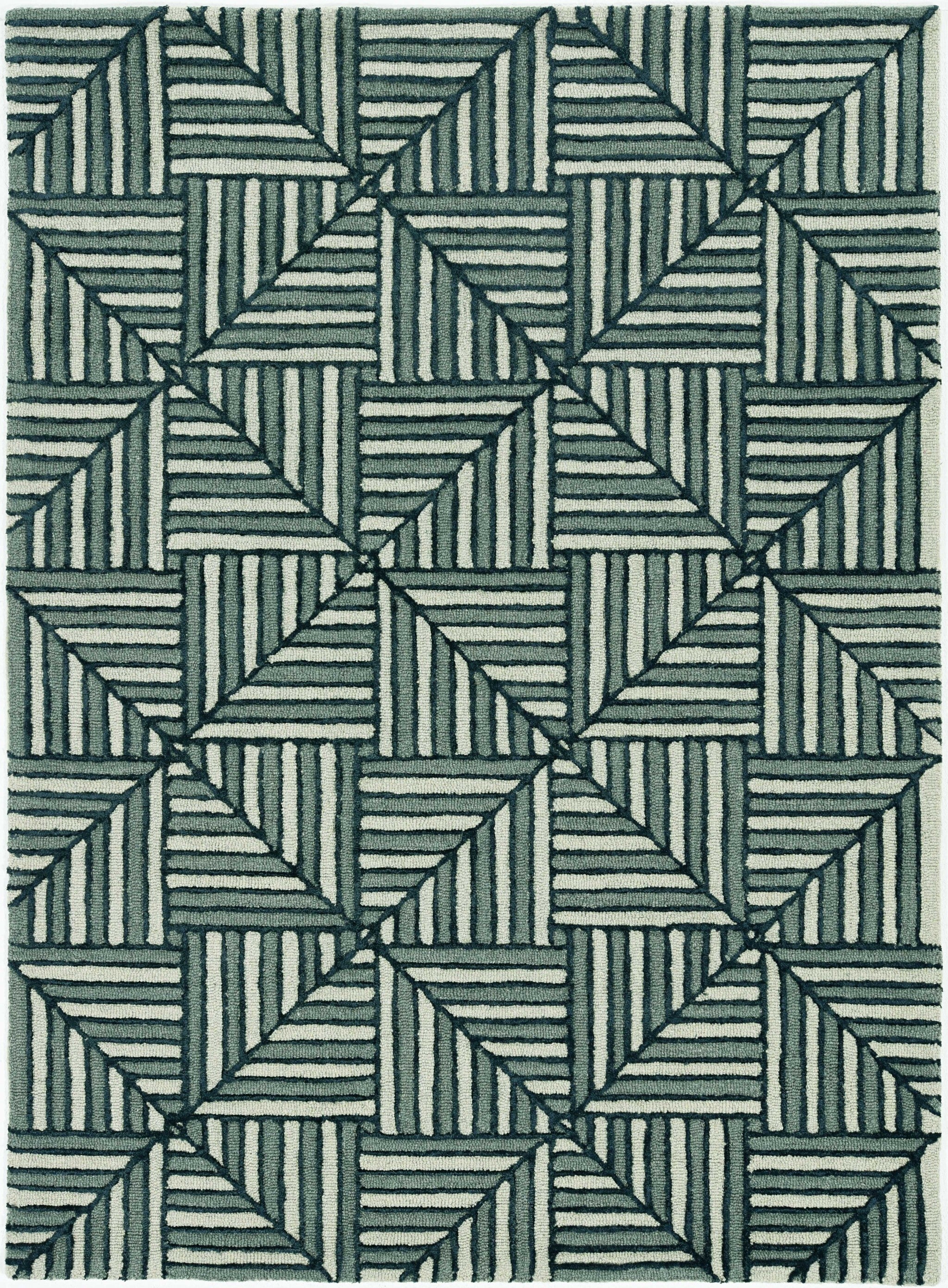 9'X13' Navy Charcoal Hand Tufted Geometric Diamond Pattern Indoor Area Rug