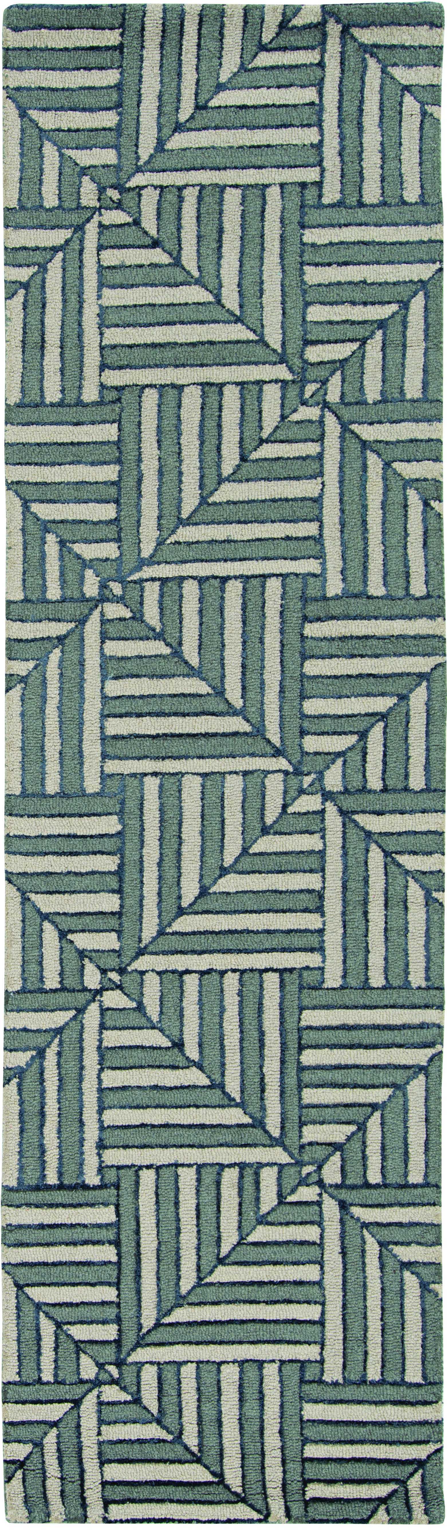 9'X13' Navy Charcoal Hand Tufted Geometric Diamond Pattern Indoor Area Rug