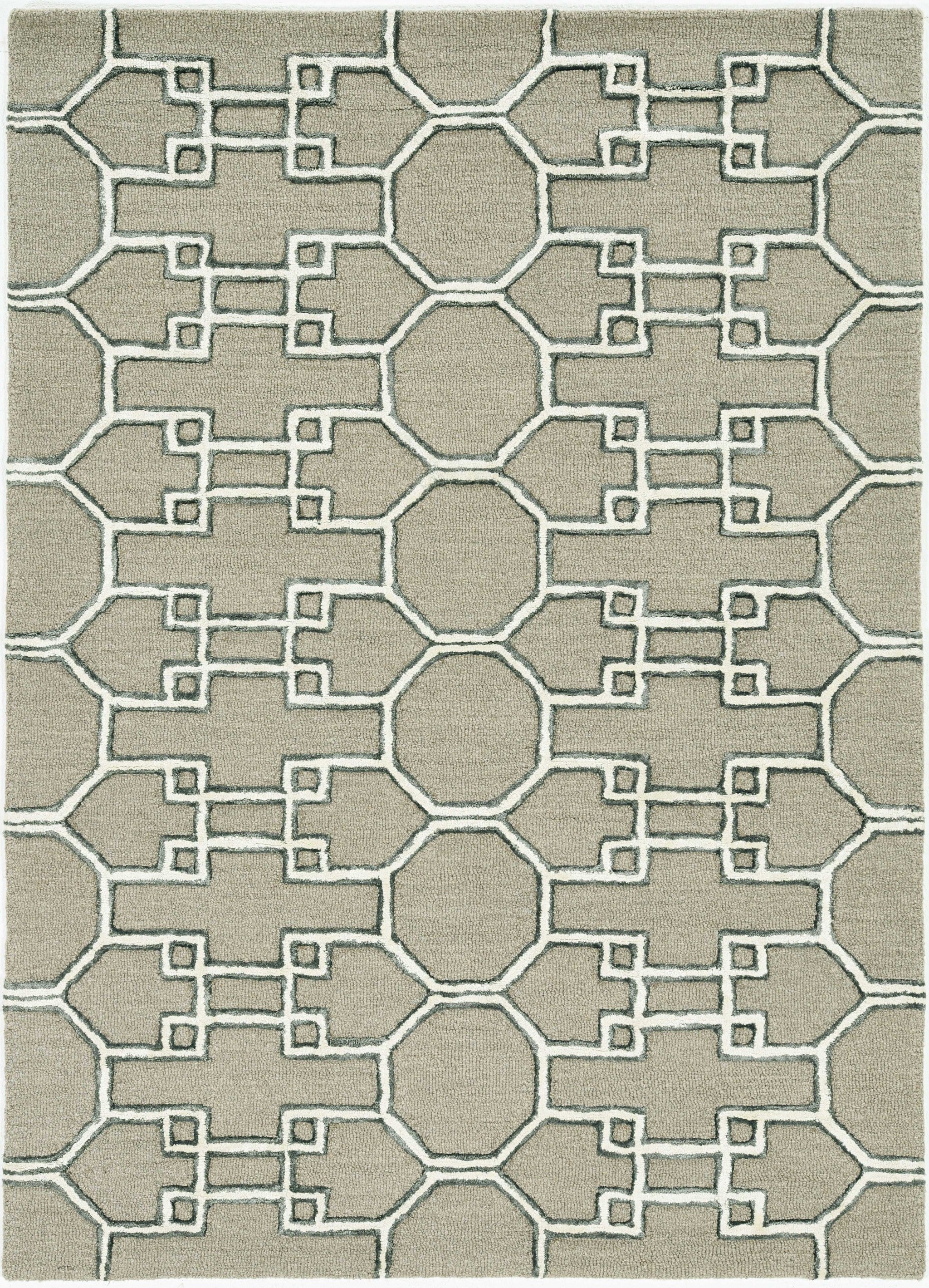 5' X 7' Mocha Geometric Pattern Wool Indoor Area Rug