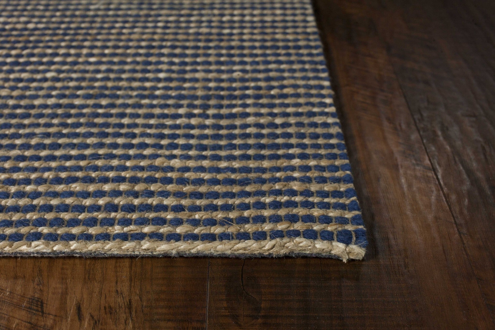 8'X11' Blue Hand Woven Wool And Jute Indoor Area Rug