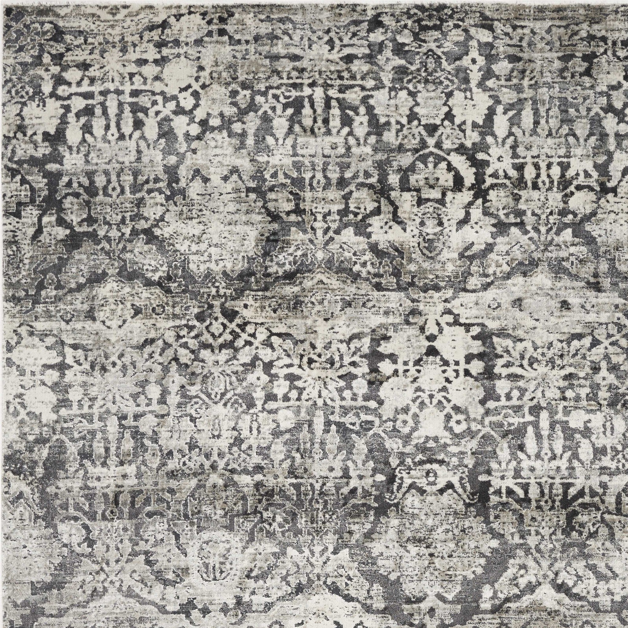 8'X11' Grey Machine Woven Distressed Floral Traditional Indoor Area Rug