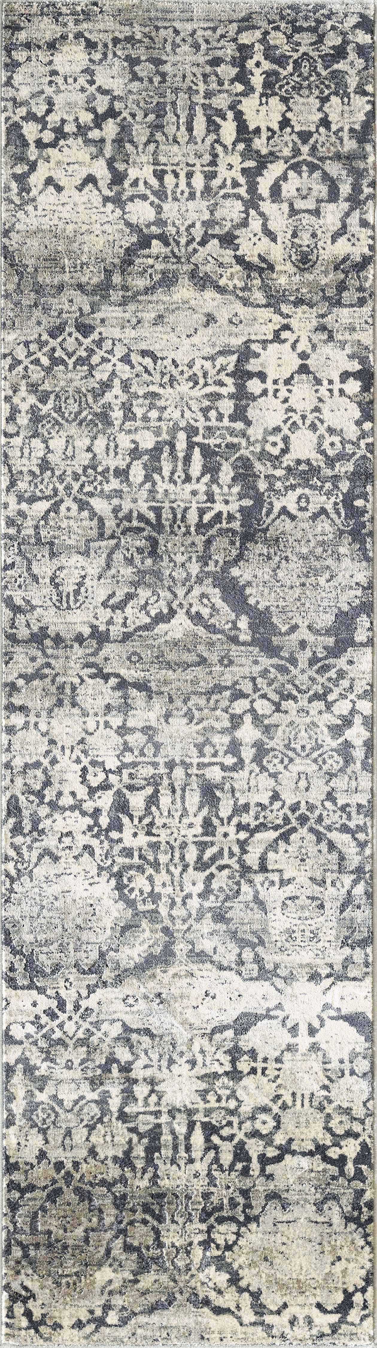9'X13' Grey Machine Woven Distressed Floral Traditional Indoor Area Rug