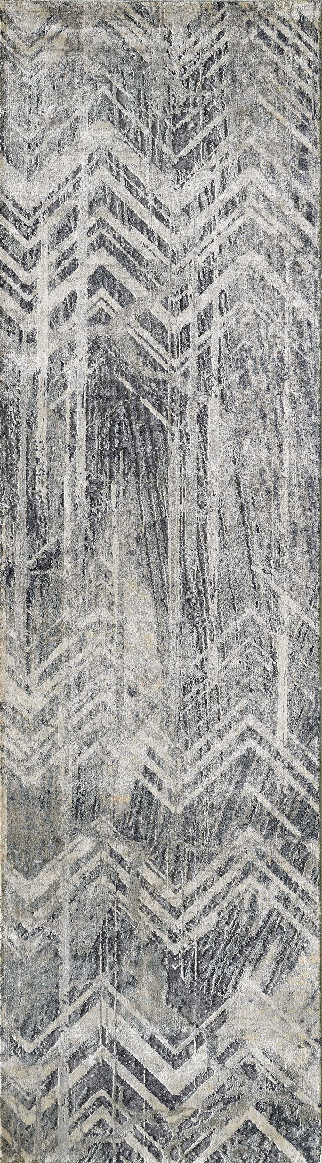 9'X13' Grey Machine Woven Distressed Chevron Indoor Area Rug
