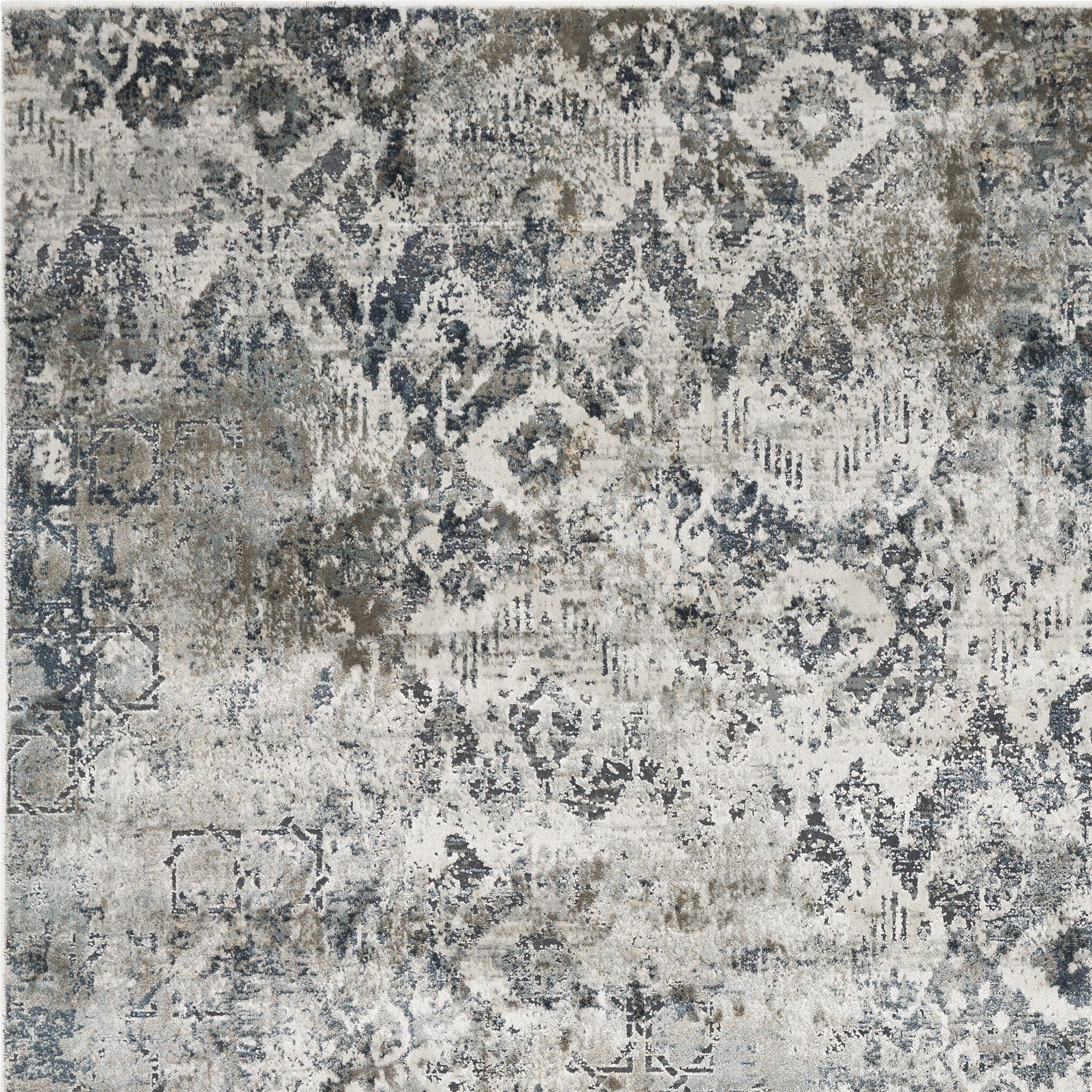 8' Teal Machine Woven Distressed Traditional Indoor Runner Rug