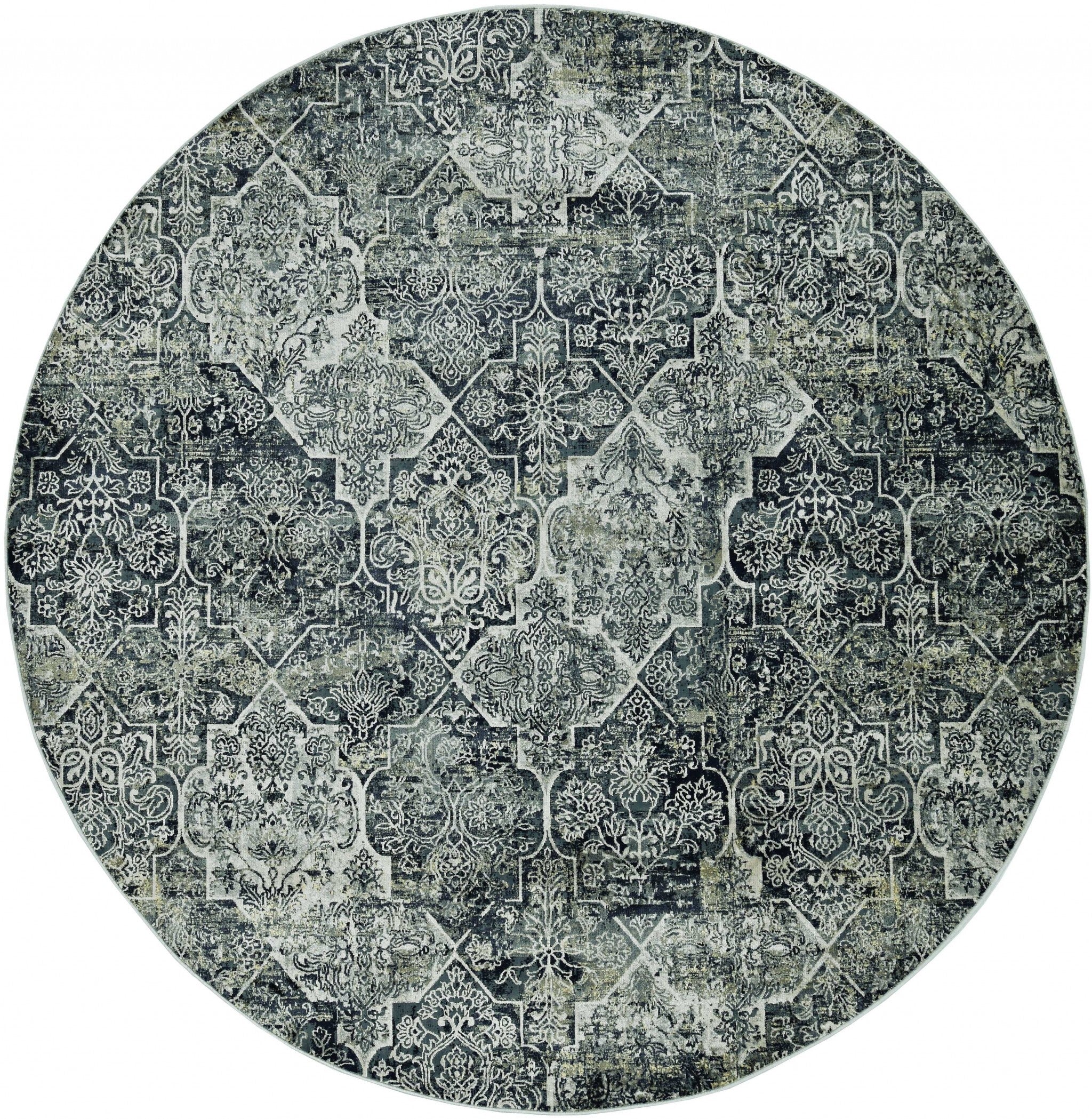 9'X13' Grey Machine Woven Traditional Quatrefoil Indoor Area Rug
