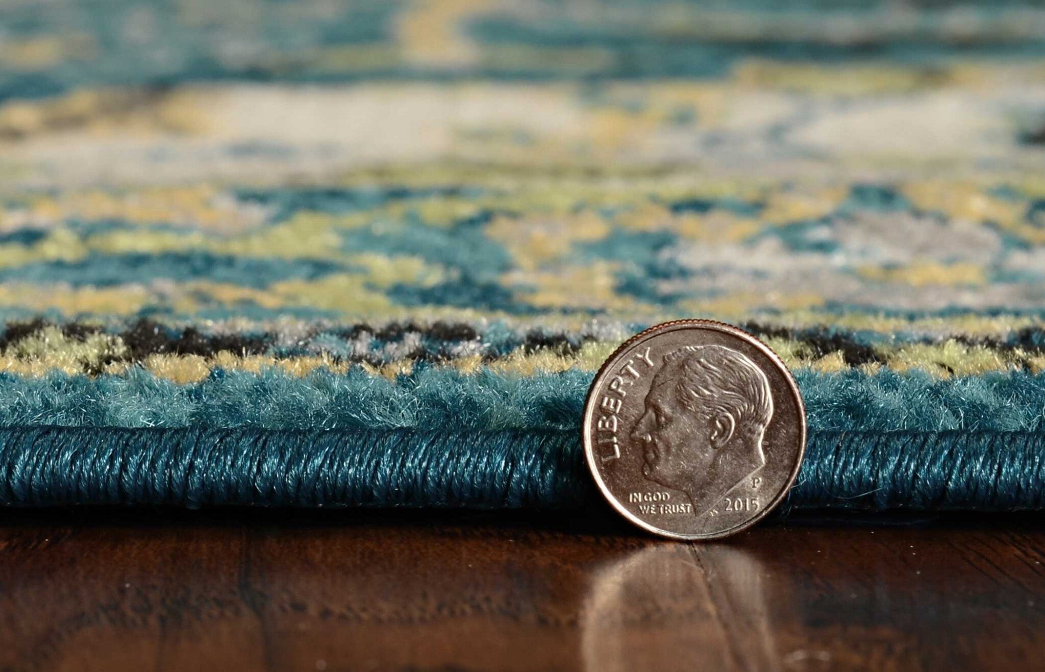 7' Teal Blue Machine Woven Floral Medallion Indoor Runner Rug