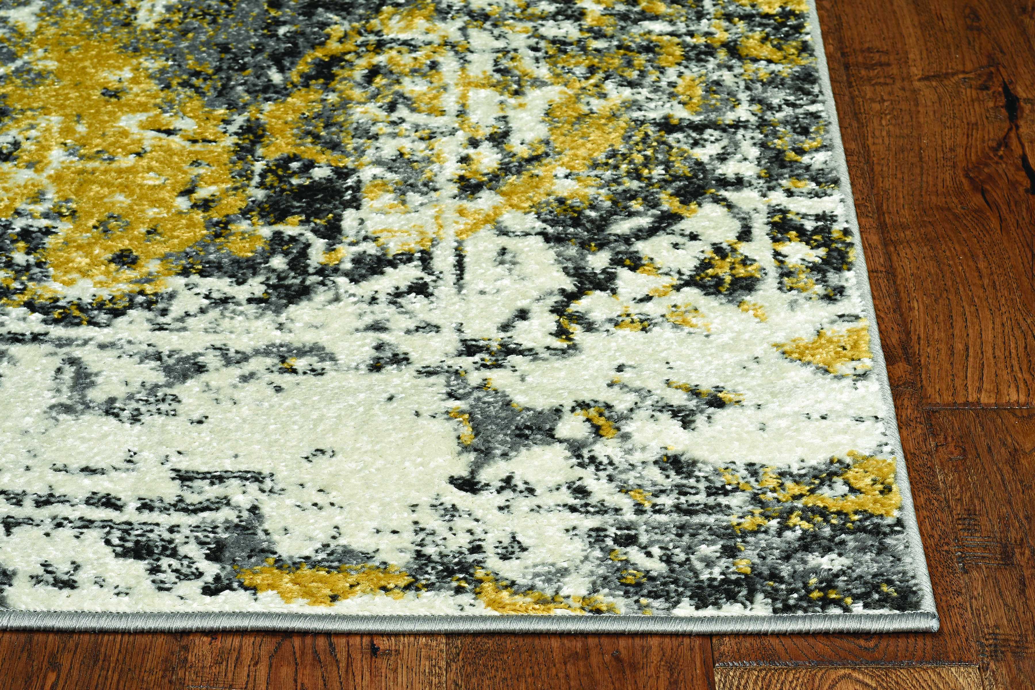 5'X8' Distressed Grey Gold Machine Woven Traditional Area Rug