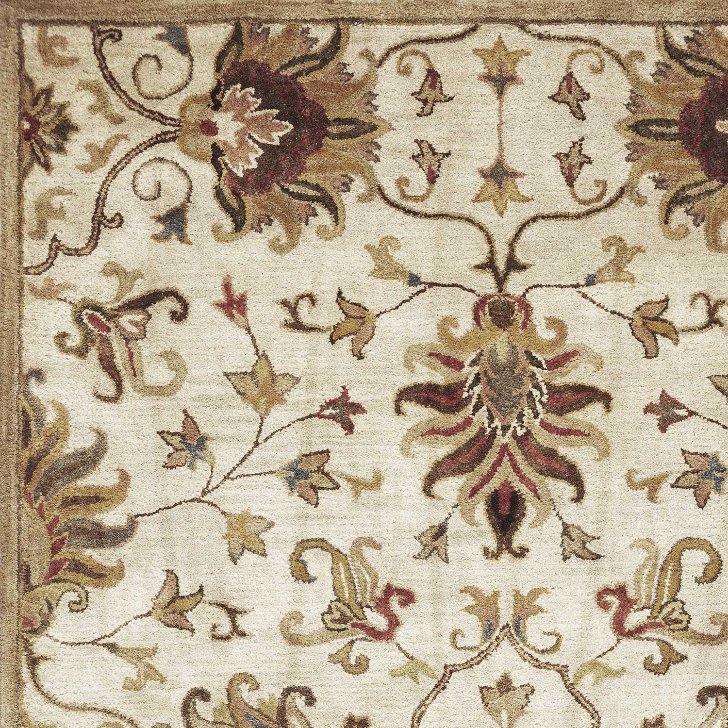 3'X5' Champagne Beige Hand Tufted Wool Traditional Floral Indoor Area Rug