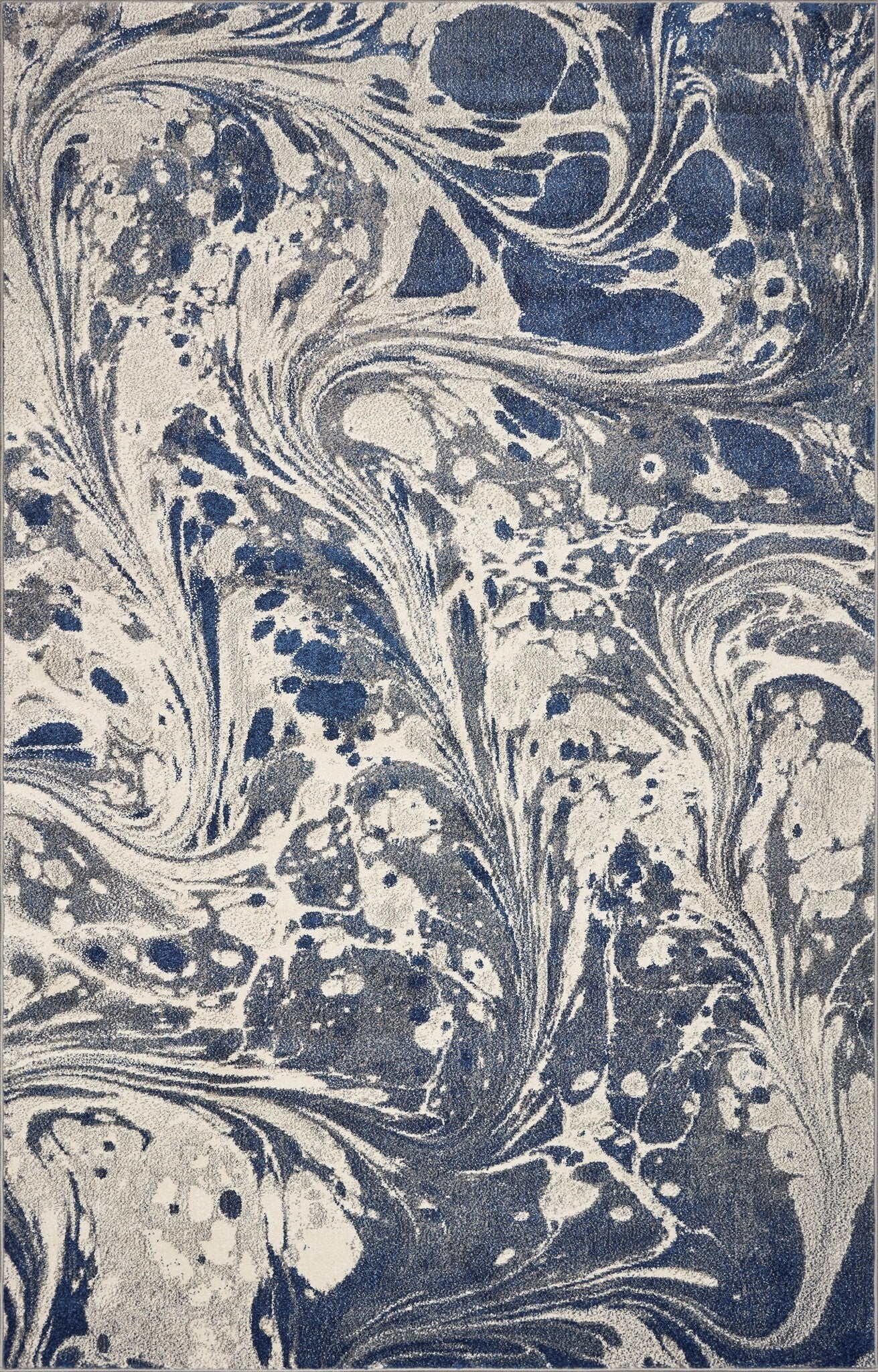 8'X10' Grey Blue Machine Woven Abstract Marble Indoor Area Rug