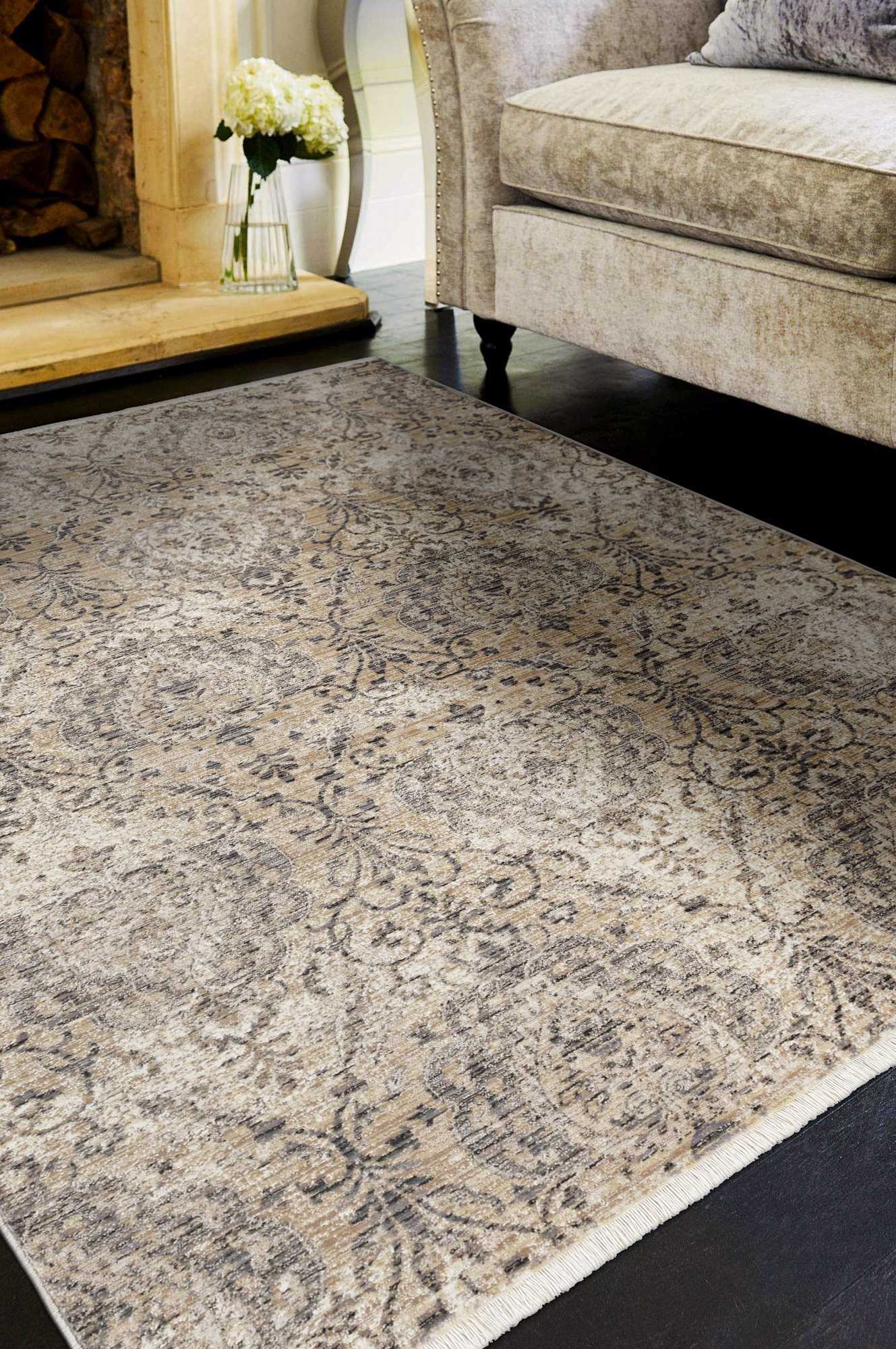 8' Sand Or Charcoal Polypropylene Runner Rug