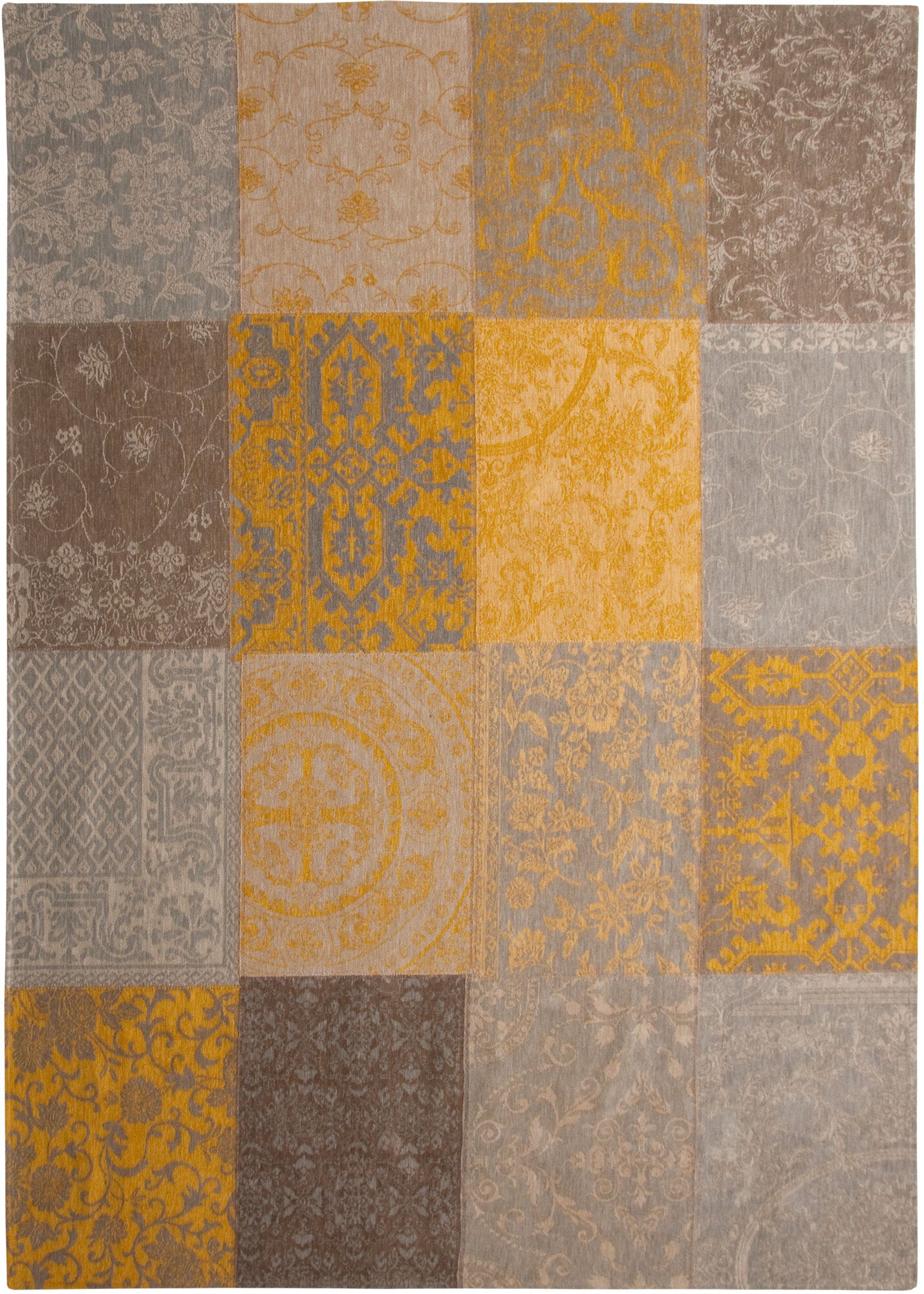 5' X 7' Yellow And Gray Patchwork Design Area Rug