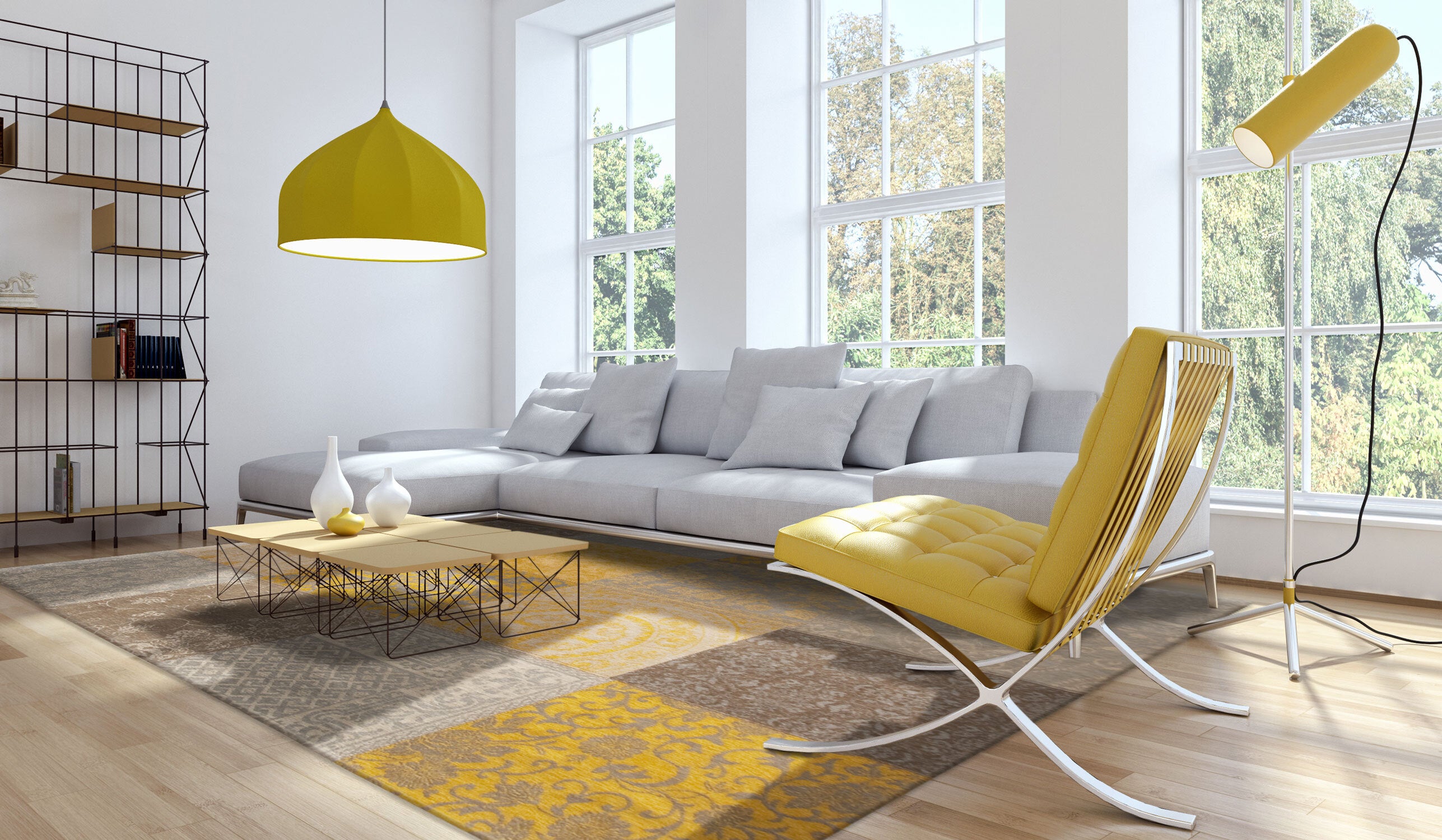 5' X 7' Yellow And Gray Patchwork Design Area Rug