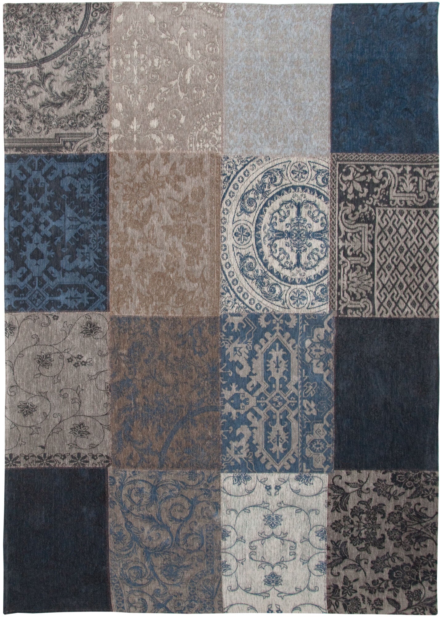 5' X 7' Blue Grey And Brown Patchwork Design Area Rug