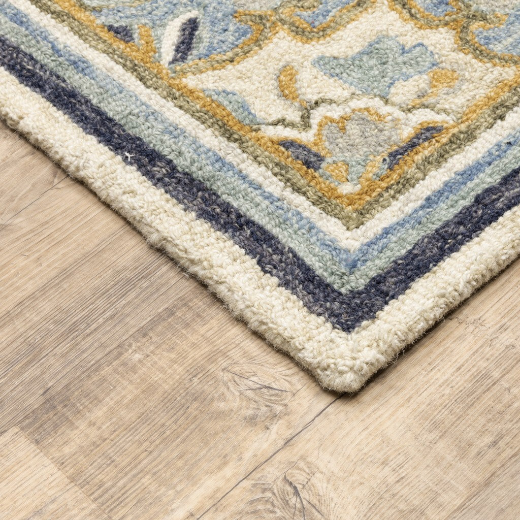 8'X10' Blue And Ivory Bohemian Rug