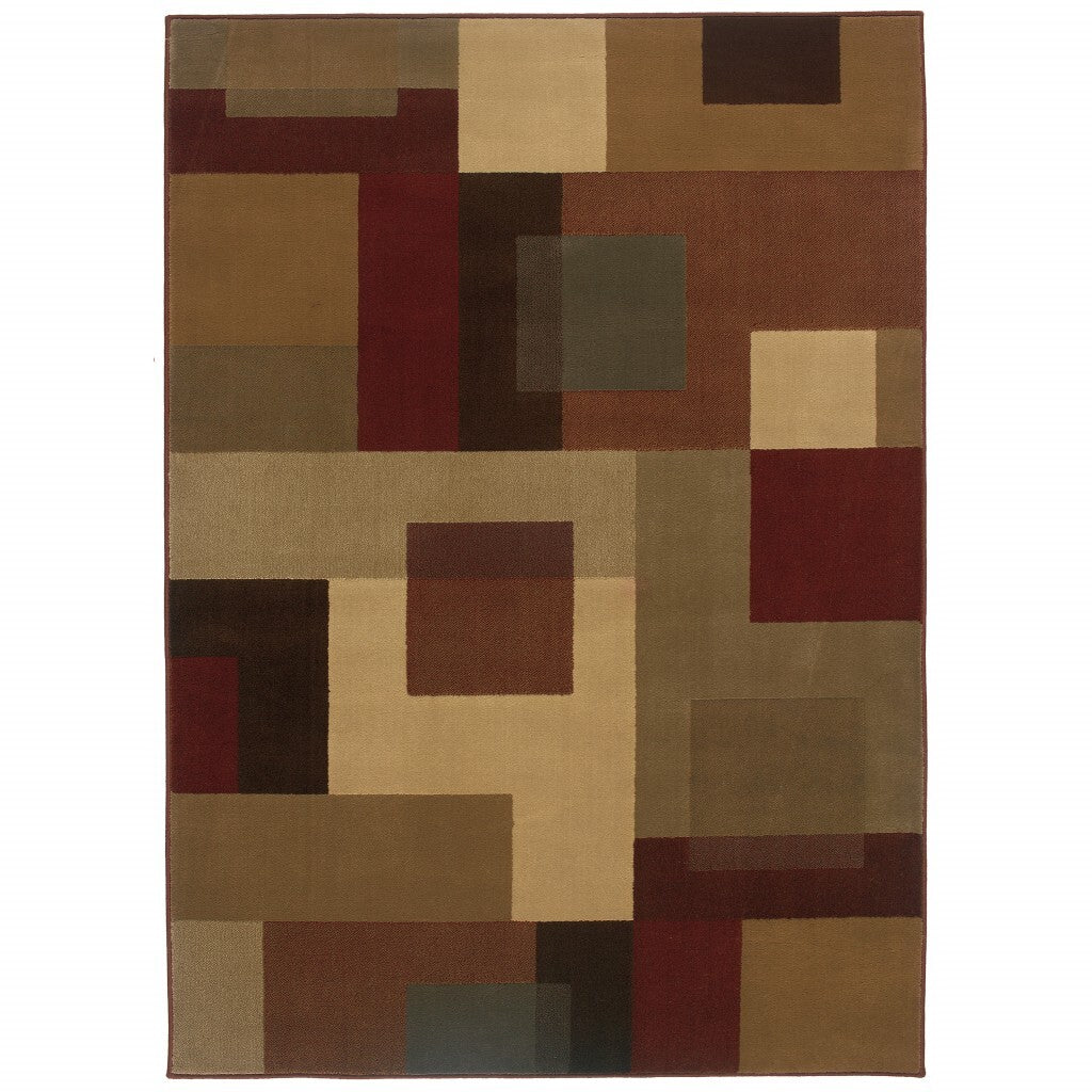 10'X13' Red And Tan Geometric Area Rug
