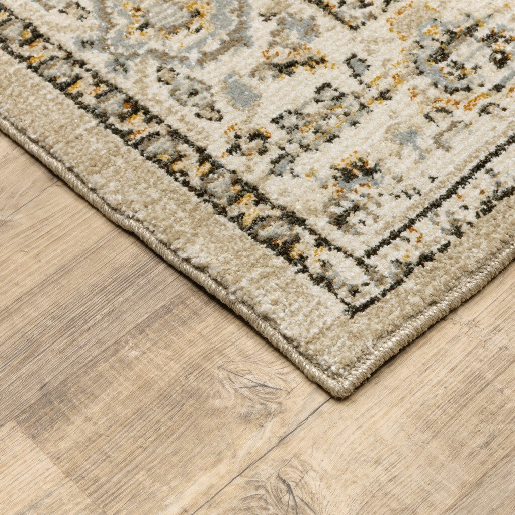 3'X12' Beige And Ivory Center Jewel Runner Rug