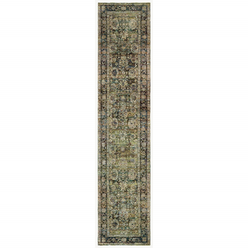 3'X12' Green And Brown Floral Runner Rug - Buy Rugs