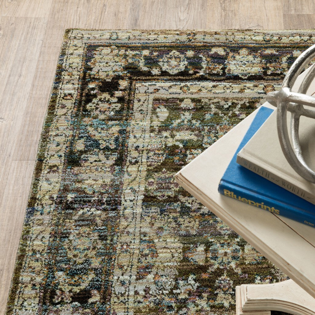10'X14' Green And Brown Floral Area Rug