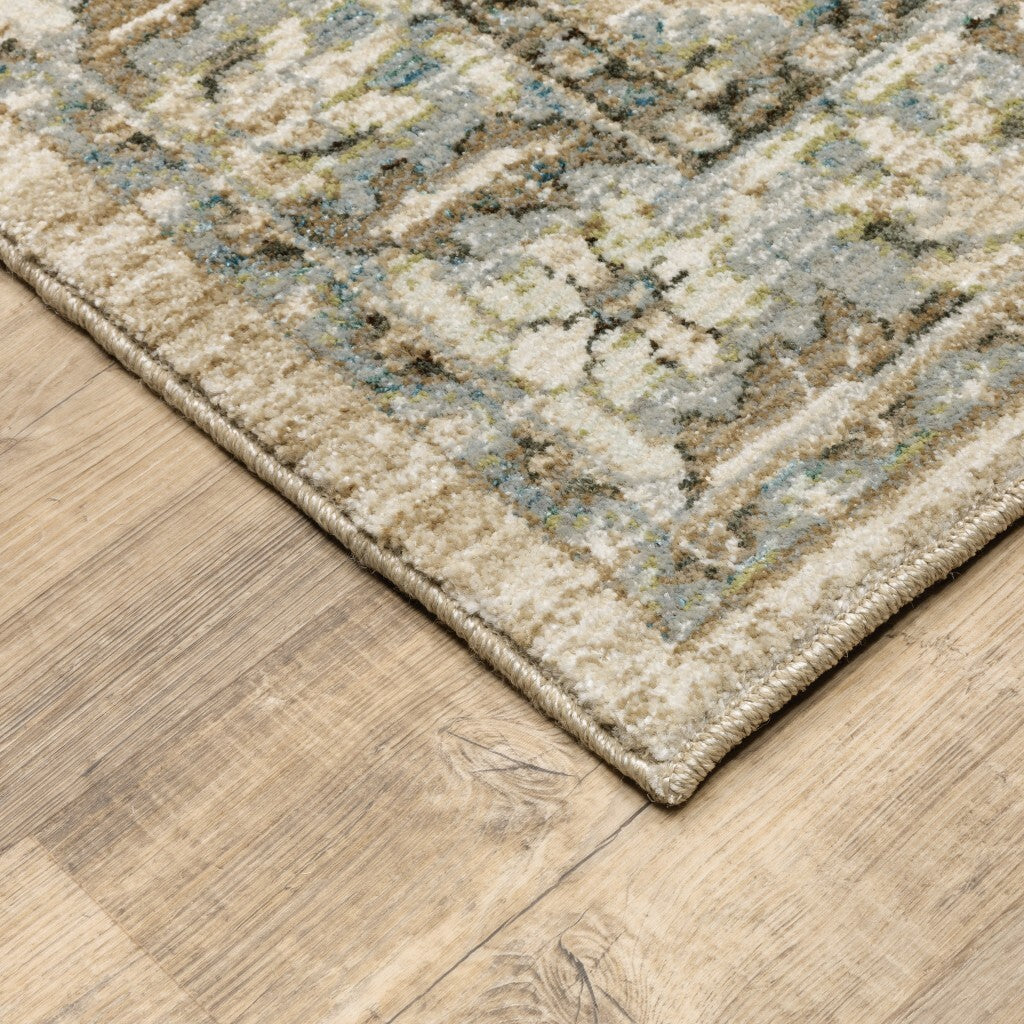 3'X12' Beige And Ivory Medallion Runner Rug