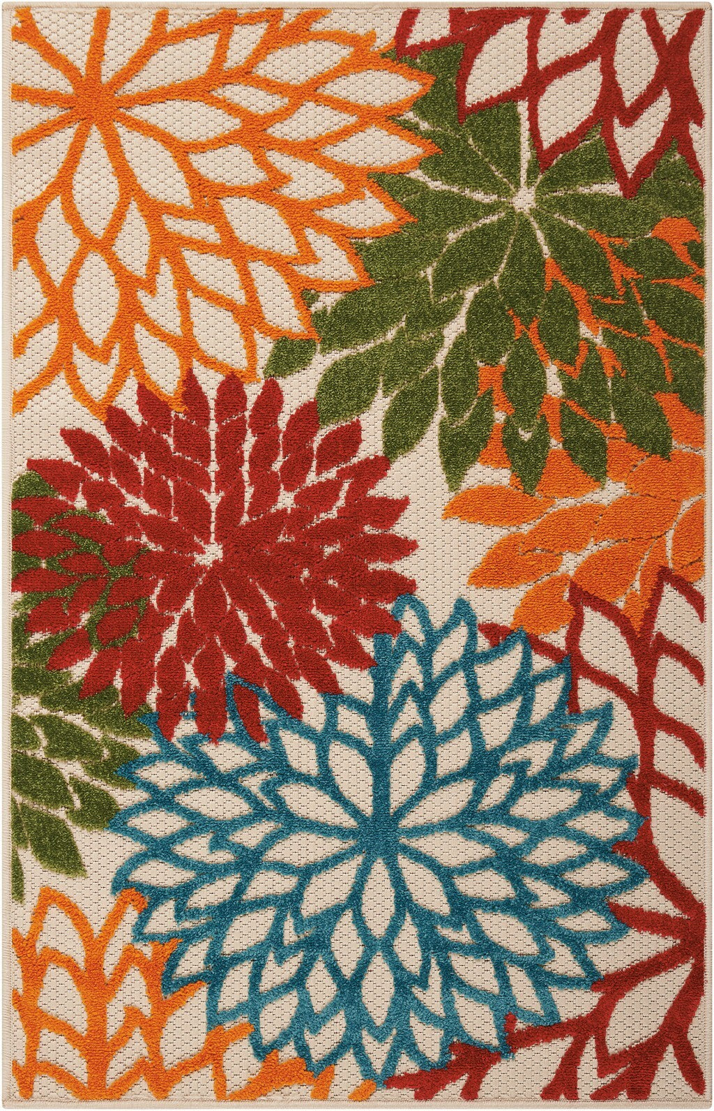 3' X 4' Green Floral Indoor Outdoor Area Rug