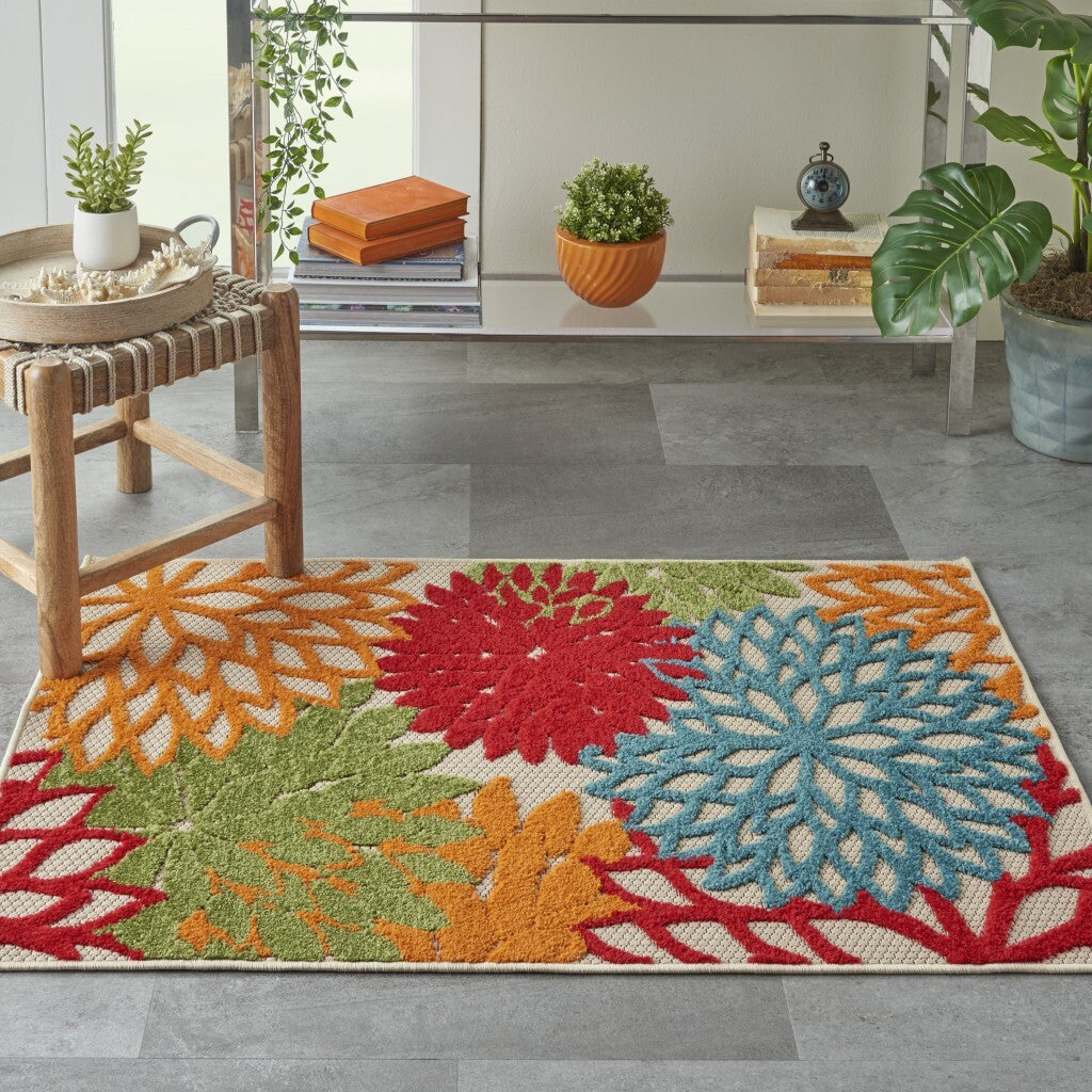 3' X 4' Green Floral Indoor Outdoor Area Rug