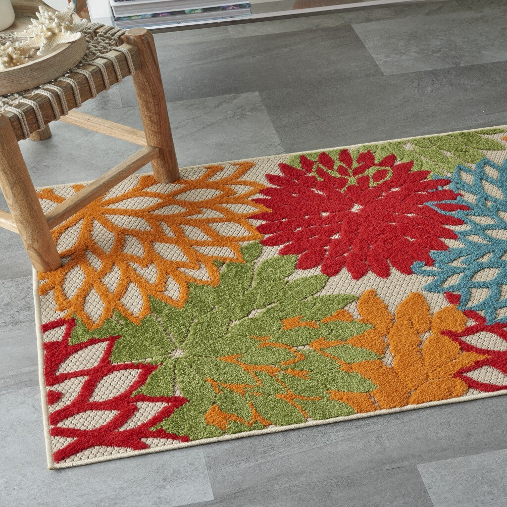 3' X 4' Green Floral Indoor Outdoor Area Rug