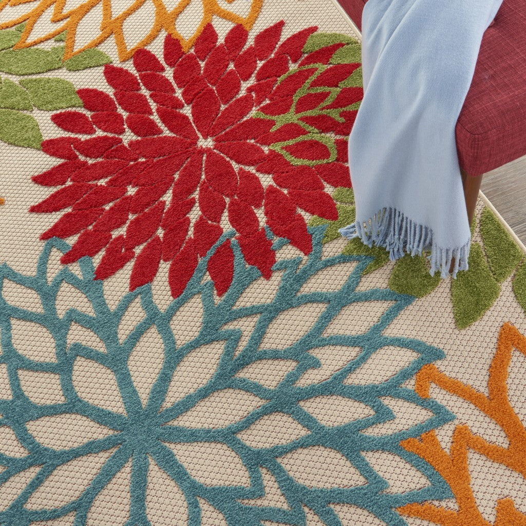 4' X 6' Green Floral Indoor Outdoor Area Rug
