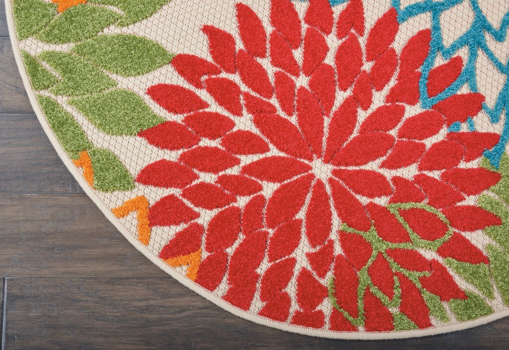 4' Round Green Floral Indoor Outdoor Area Rug