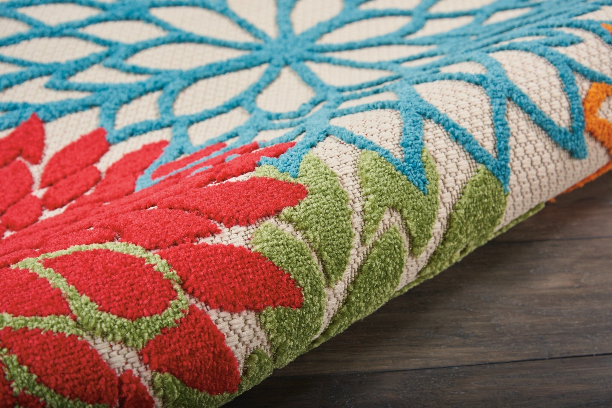 4' Round Green Floral Indoor Outdoor Area Rug