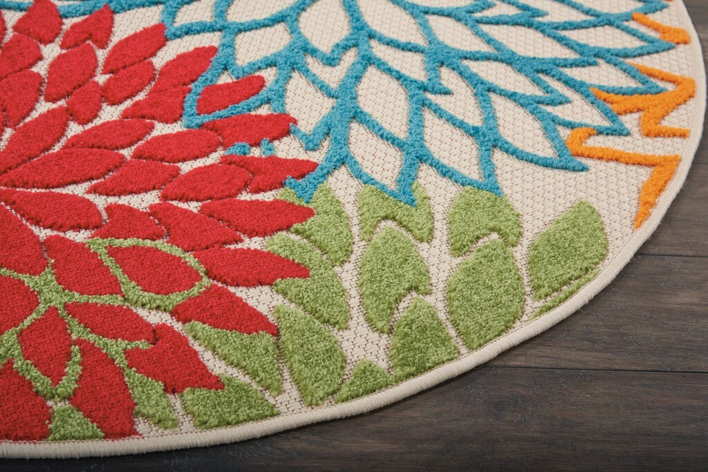 4' Round Green Floral Indoor Outdoor Area Rug