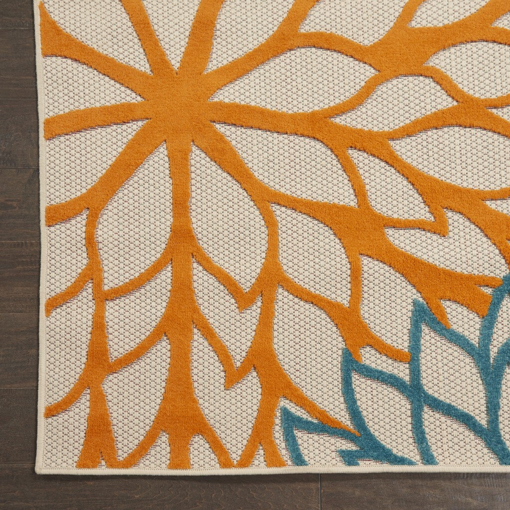 8' X 11' Green Floral Indoor Outdoor Area Rug