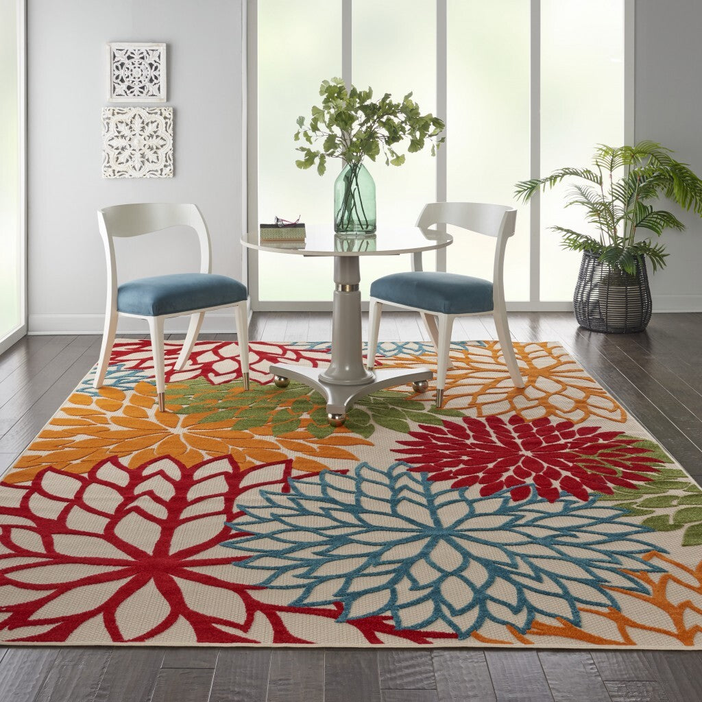 8' X 11' Green Floral Indoor Outdoor Area Rug