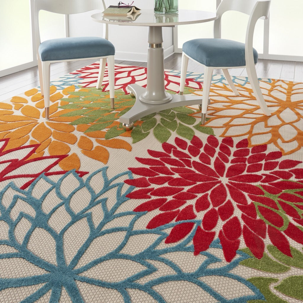 8' X 11' Green Floral Indoor Outdoor Area Rug
