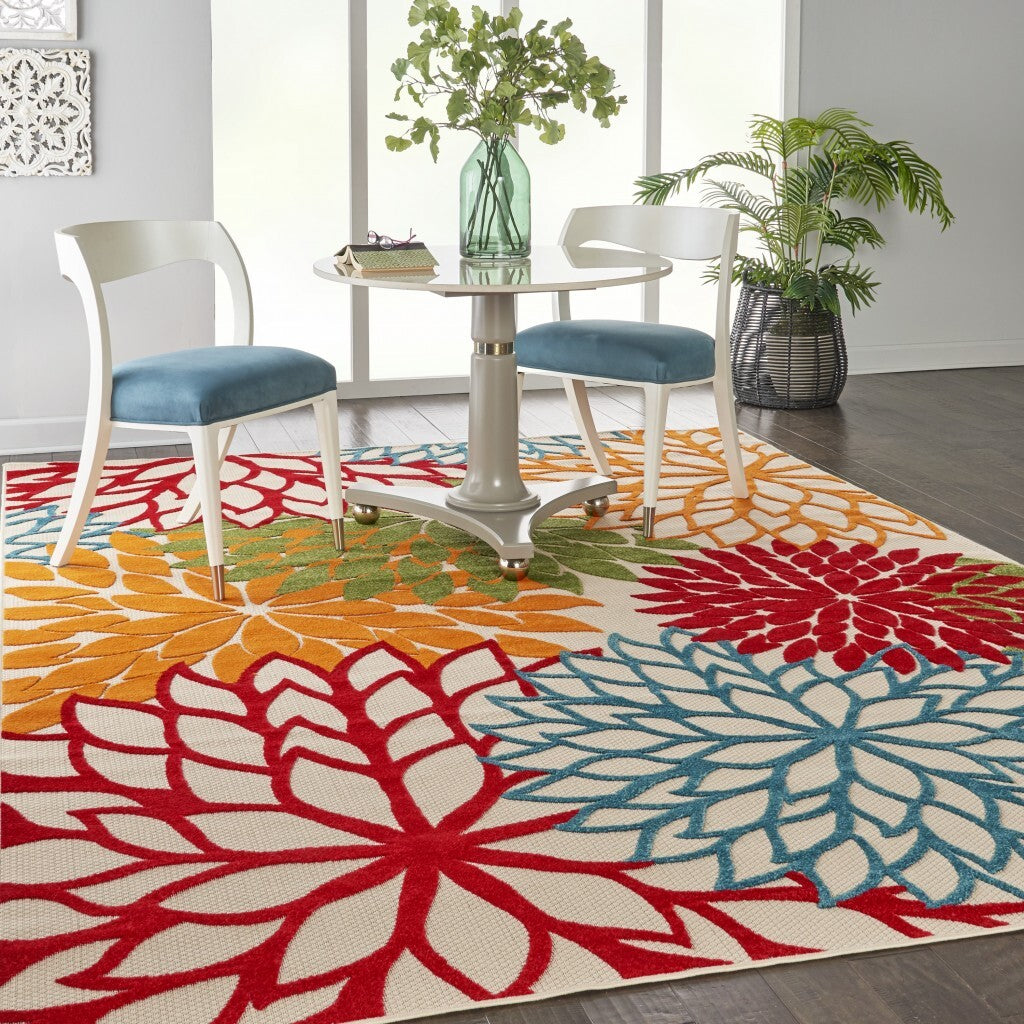 8' X 11' Green Floral Indoor Outdoor Area Rug