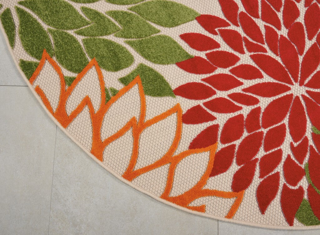8' Round Green Floral Indoor Outdoor Area Rug