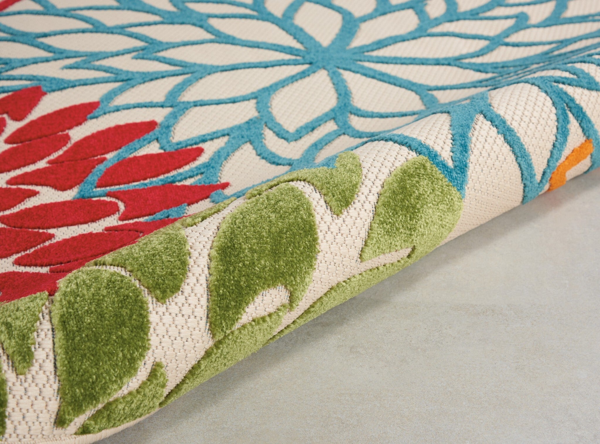8' Round Green Floral Indoor Outdoor Area Rug