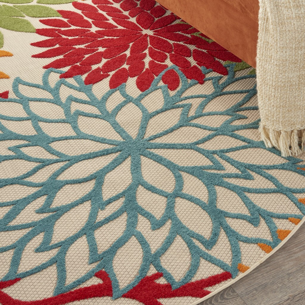 8' Round Green Floral Indoor Outdoor Area Rug