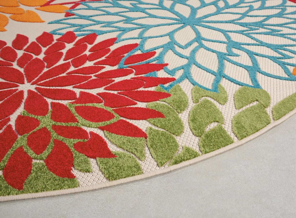 8' Round Green Floral Indoor Outdoor Area Rug