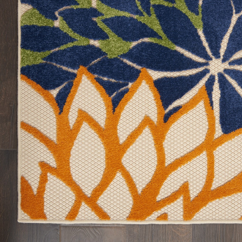 2' X 6' Orange Floral Outdoor Runner Rug