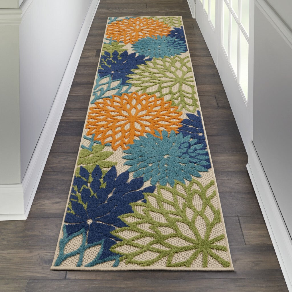 2' X 6' Orange Floral Outdoor Runner Rug