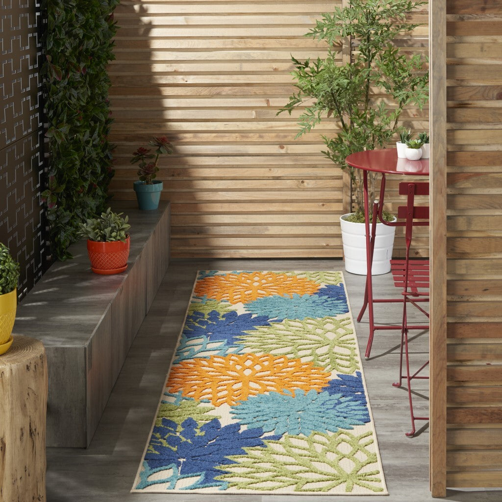 2' X 6' Orange Floral Outdoor Runner Rug