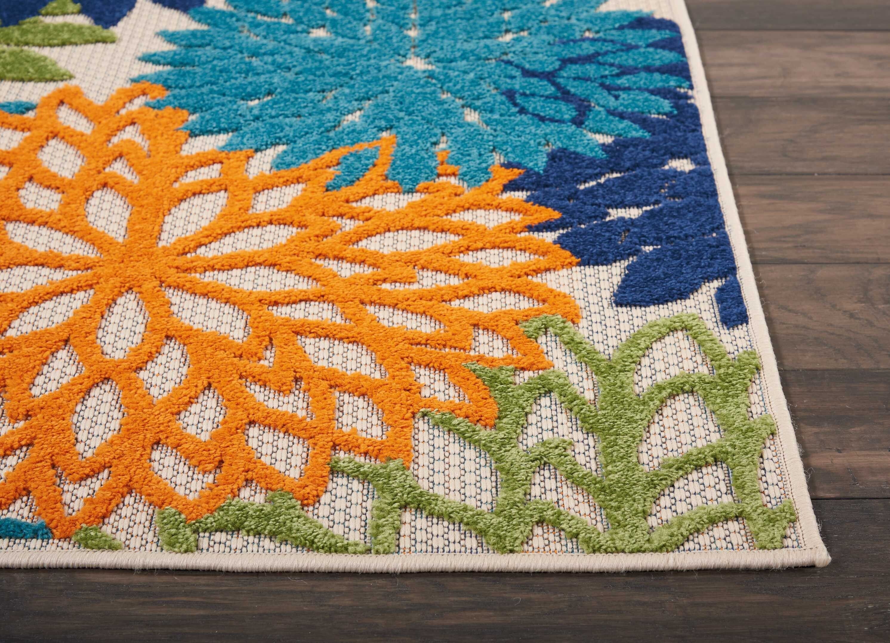 2' X 6' Orange Floral Outdoor Runner Rug